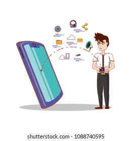 young businessman with social media icons