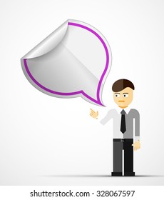 Young businessman with speech cloud. Modern cartoon presentation concept