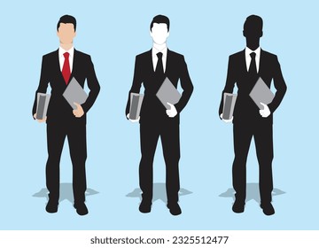 Young Businessman standing with computer and documents under his arms vector