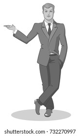 Young businessman standing. Vector illustration isolated on a white background
