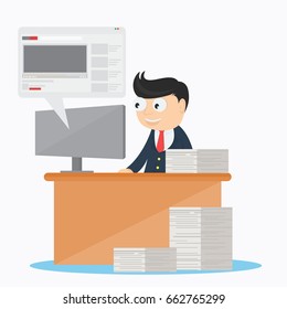 young businessman streaming video at work cartoon vector illustration