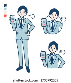 A young Businessman in a suit with cashless payment on smartphone Troubled images.
It's vector art so it's easy to edit.
