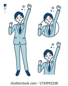 A young Businessman in a suit with fist pump images.
It's vector art so it's easy to edit.
