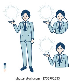 A young Businessman in a suit with Manipulating light images.
It's vector art so it's easy to edit.
