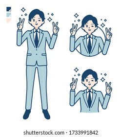 A young Businessman in a suit with Peace sign images.
It's vector art so it's easy to edit.
