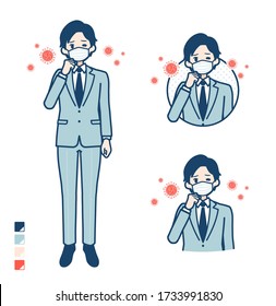 A young Businessman in a suit with Put on a mask and cough images.
It's vector art so it's easy to edit.

