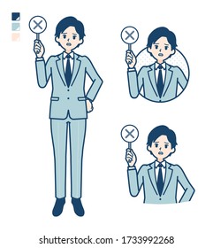 A young Businessman in a suit with Put out a cross panel image.
It's vector art so it's easy to edit.
