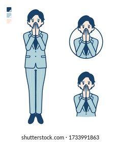 A young Businessman in a suit with Surprised and uneasy images.
It's vector art so it's easy to edit.
