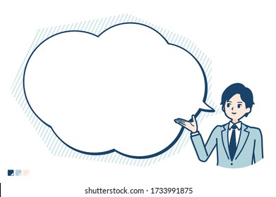 A young Businessman in a suit with text balloon navigation image.
It's vector art so it's easy to edit.
