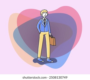 Joven empresario con Ilustración vectorial plana de maleta. Personaje de dibujos animados masculino en ropa formal. Ocupación, trabajo, concepto de negocio