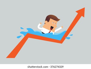 Young businessman swimming with graph up, Business idea