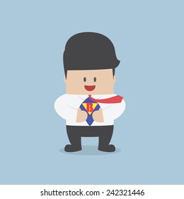 Young businessman tearing his shirt and showing the superhero suit, VECTOR, EPS10