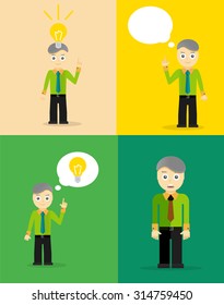 Young businessman thinking of his ideas. Set of flat design concepts. Vector illustration