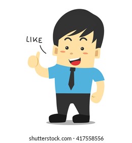 Young businessman thumbs up to admire.