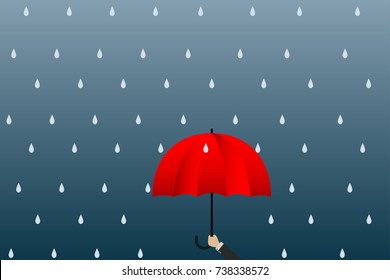 Young businessman Umbrella Show leadership and success , rain season , rain drop vector illustration , idea concept