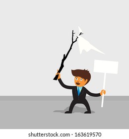 Young businessman waves the white flag of surrender