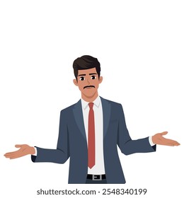 Young Businessman welcoming with open arms. Flat Vector Character Isolated.