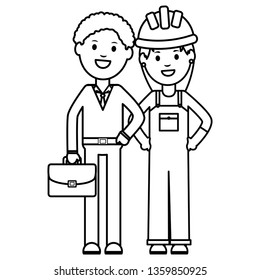 young businessman with woman builder