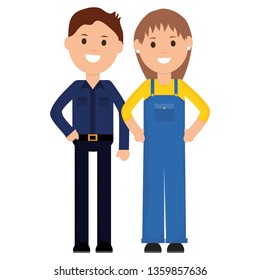 young businessman with woman builder