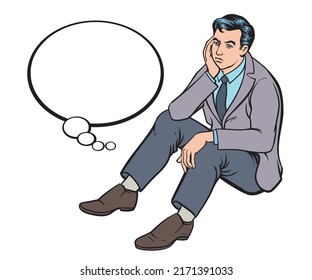 Young businessman is worried. hand drawn style vector design illustration on white background

