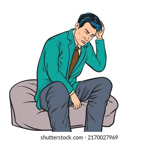 Young businessman is worried.hand drawn style vector design illustration on white background