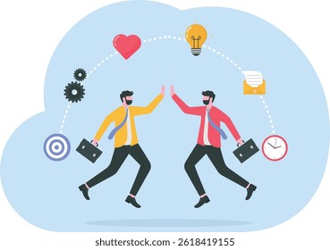 young businessmans  giving a high five vector, business success celebration illustration, hands in a gesture

