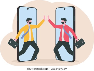 young businessmans giving a high five vector, business success celebration illustration, hands in a gesture

