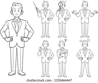 Young businessman's pose 7 kinds of set 2 line drawing
