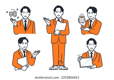 Young businessman's simple facial expression illustration set material