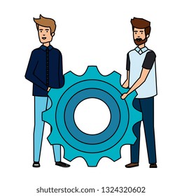 young businessmen lifting gear