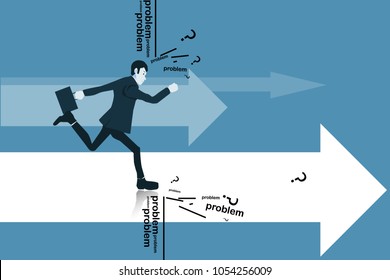 Young businessmen rushed to the problem to Success.Business concept vector illustration