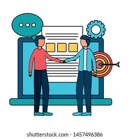 young businessmen team with laptop vector illustration design