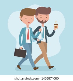 young businessmen walking avatars characters