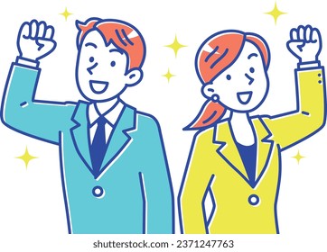 Young businessmen and women doing fist pumps