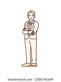 Young businessperson with arms crossed. Illustration of a man full of confidence.
