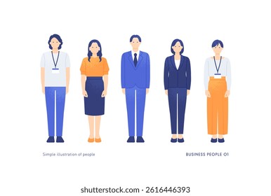 Young businessperson facing front. Full body illustration of working men and women.