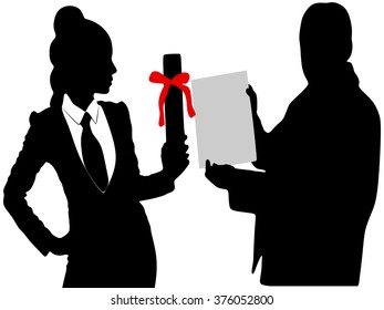 Young Businesswoman and business man holds up certificate