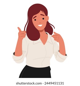 Young Businesswoman Character with Confident Smile, Her Index Fingers Pointing Directly At The Viewer, Radiating Assurance And Assertiveness. You are Hired Concept. Cartoon People Vector Illustration