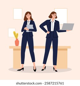 Young Businesswoman in Elegant Suit – Flat Illustration