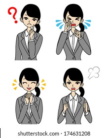 Young Businesswoman Emotional Face set
