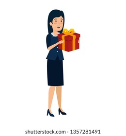 young businesswoman with gift box