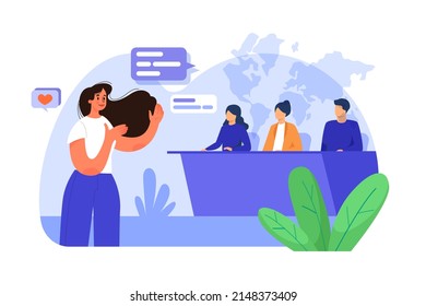 Young businesswoman giving a presentation at a conference Illustration concept. Flat illustration isolated on white background
