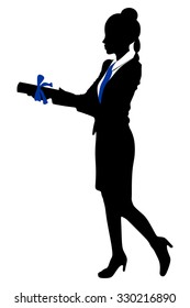 Young Businesswoman holds up her certificate
