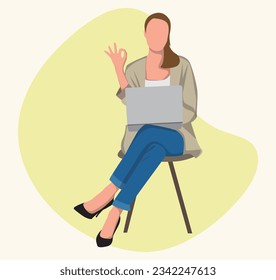 young businesswoman with a laptop vector
