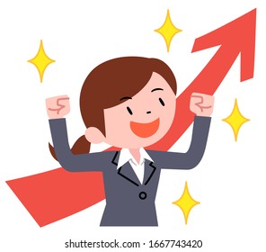 Young businesswoman posing guts with a smile and upward arrow