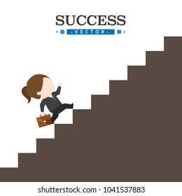 Young businesswoman runs up the stairs to success