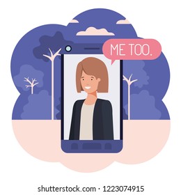 young businesswoman in smartphone with speech bubble