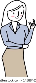Young businesswoman standing and holding something in hand. Cute woman standing, gesturing and presenting something on blank space in hand. Happy woman looking at blank space in her hand to present it