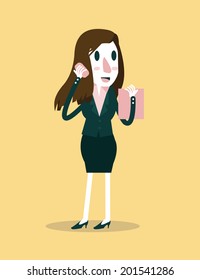 Young businesswoman talking at the phone. Business and leadership concept. vector illustration