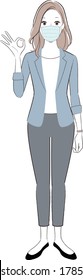 young businesswoman wearing a mask showing ok sign
